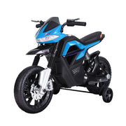 EasyComfort Moto Elettrica per Bambini da 6V con Rotelle e Fari, in PP e Metallo, 105x52.3x62.3 cm, Azzurro e Nero