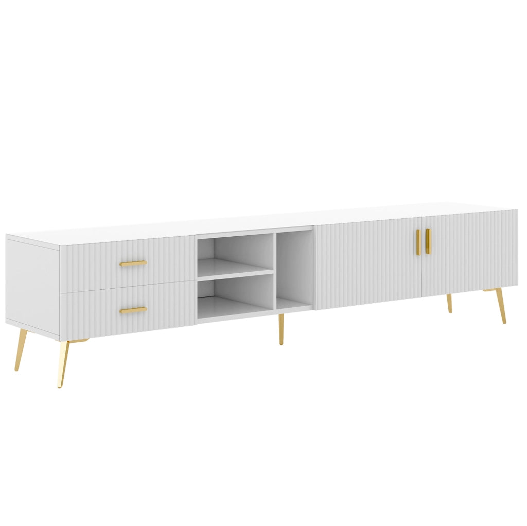 Mobile TV moderno in MDF bianco per TV fino a 80''; 2 cassetti; 2 ante