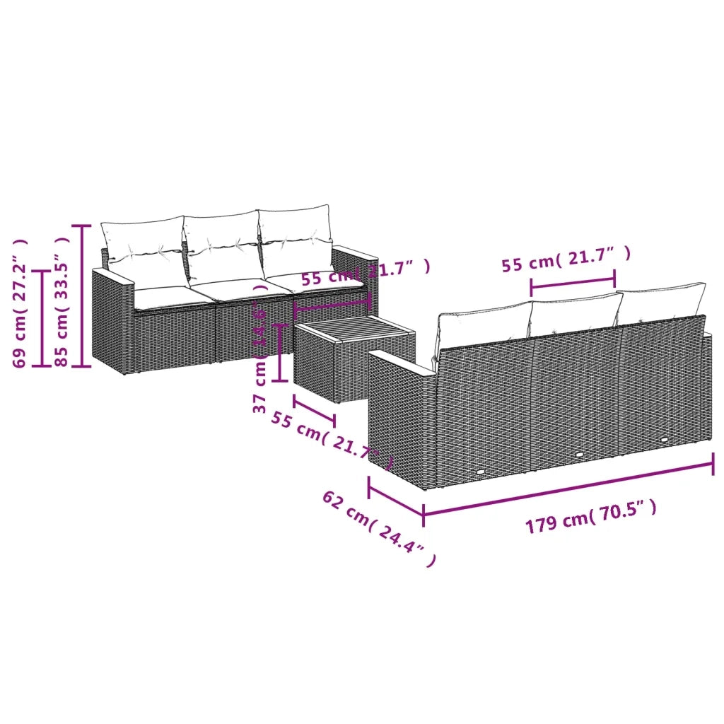 Set Divani da Giardino con Cuscini 7pz Nero Polyrattan 3225790