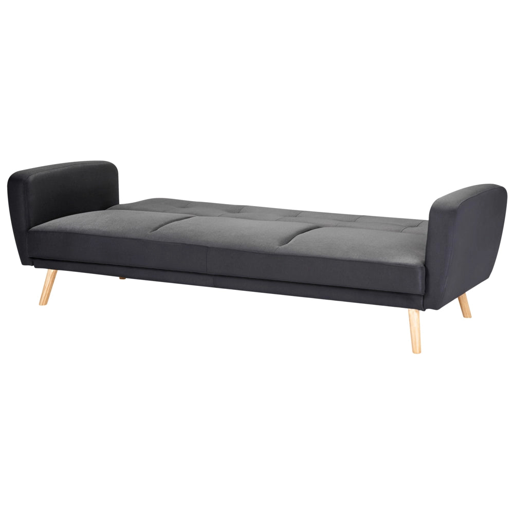Divano Letto Rivestito In Tessuto Nero 3 Posti Trasformabile Gambe In Legno Soggiorno Moderno E Minimalista
