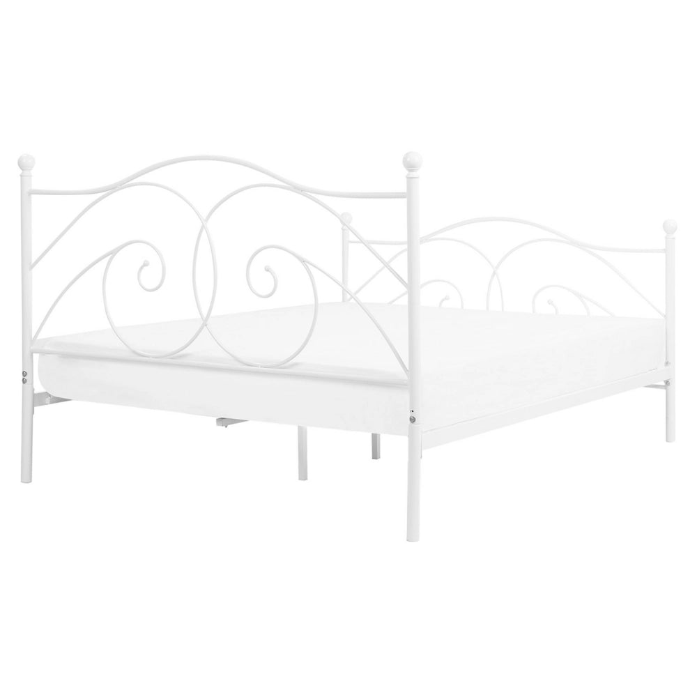 Letto 160 x 200 cm struttura in metallo bianco rete a doghe retrò