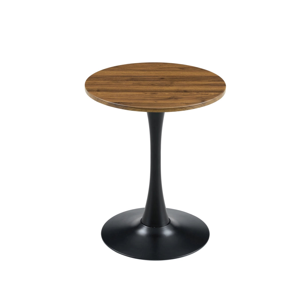 Tavolo rotondo altezza 72 cm nero e noce, MDF e metallo con base centrale