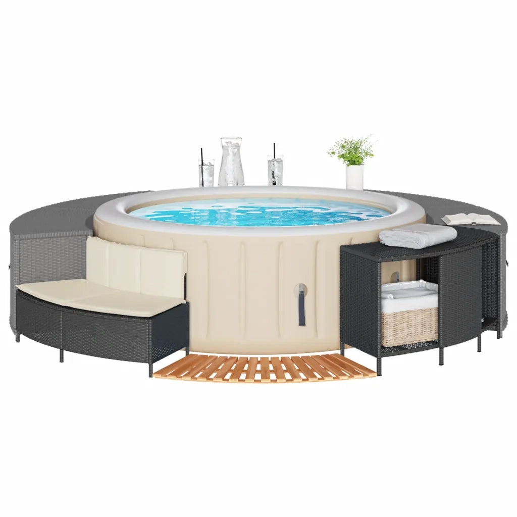 Bordo per Spa Nero in Polyrattan e Legno Massello di Acacia CFW7868421