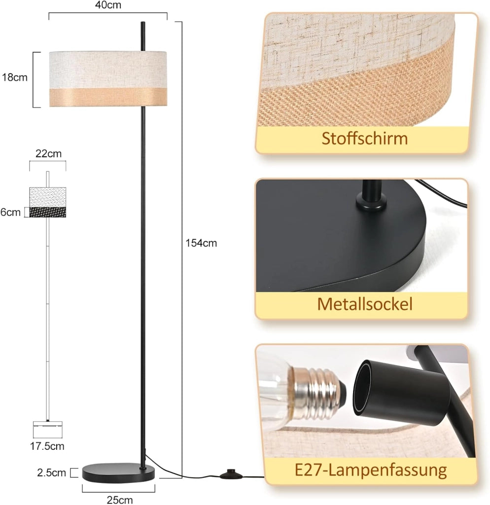 ZMH Lampada da terra vintage 1 luce E27 interruttore pedale per soggiorno