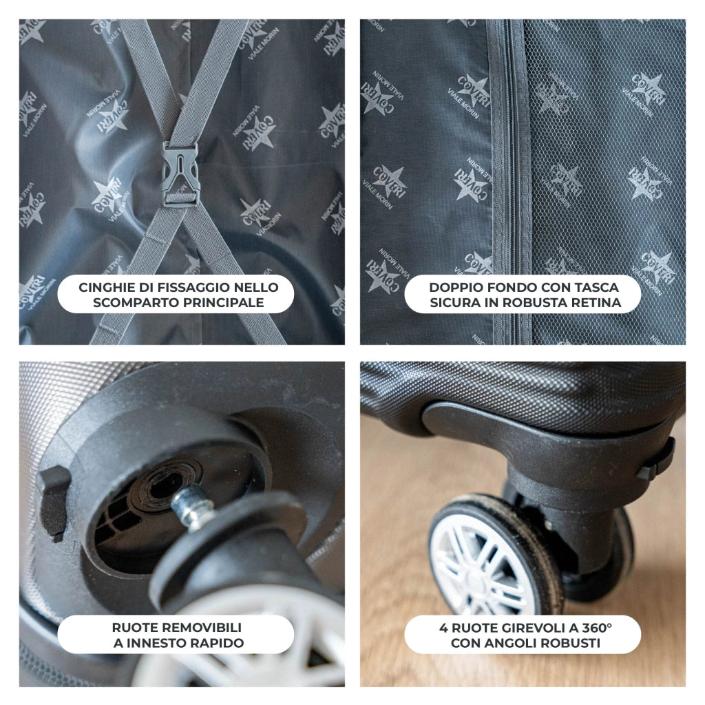 Coveri Set Di 3 Valigie Rigide ABS Valigia Da Viaggio Con Chiusura Lucchetto Combinazione Grande Media Piccola Forti Resistenti Manico Telescopico Ruote Staccabili Trolley Nero