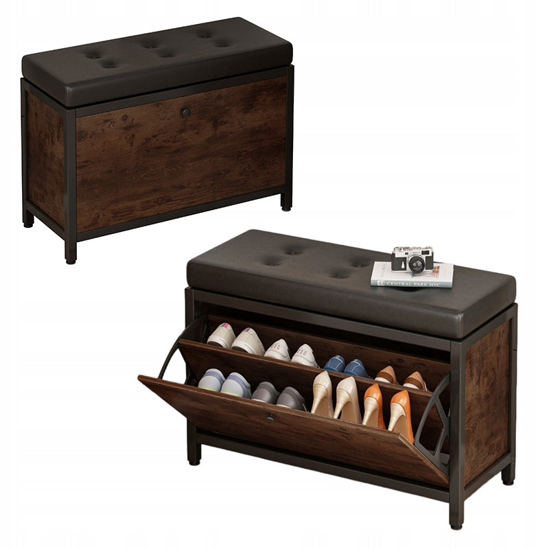 Armadio per scarpe con seduta, capiente, ripostiglio apribile, ripiano in legno, stile retrò