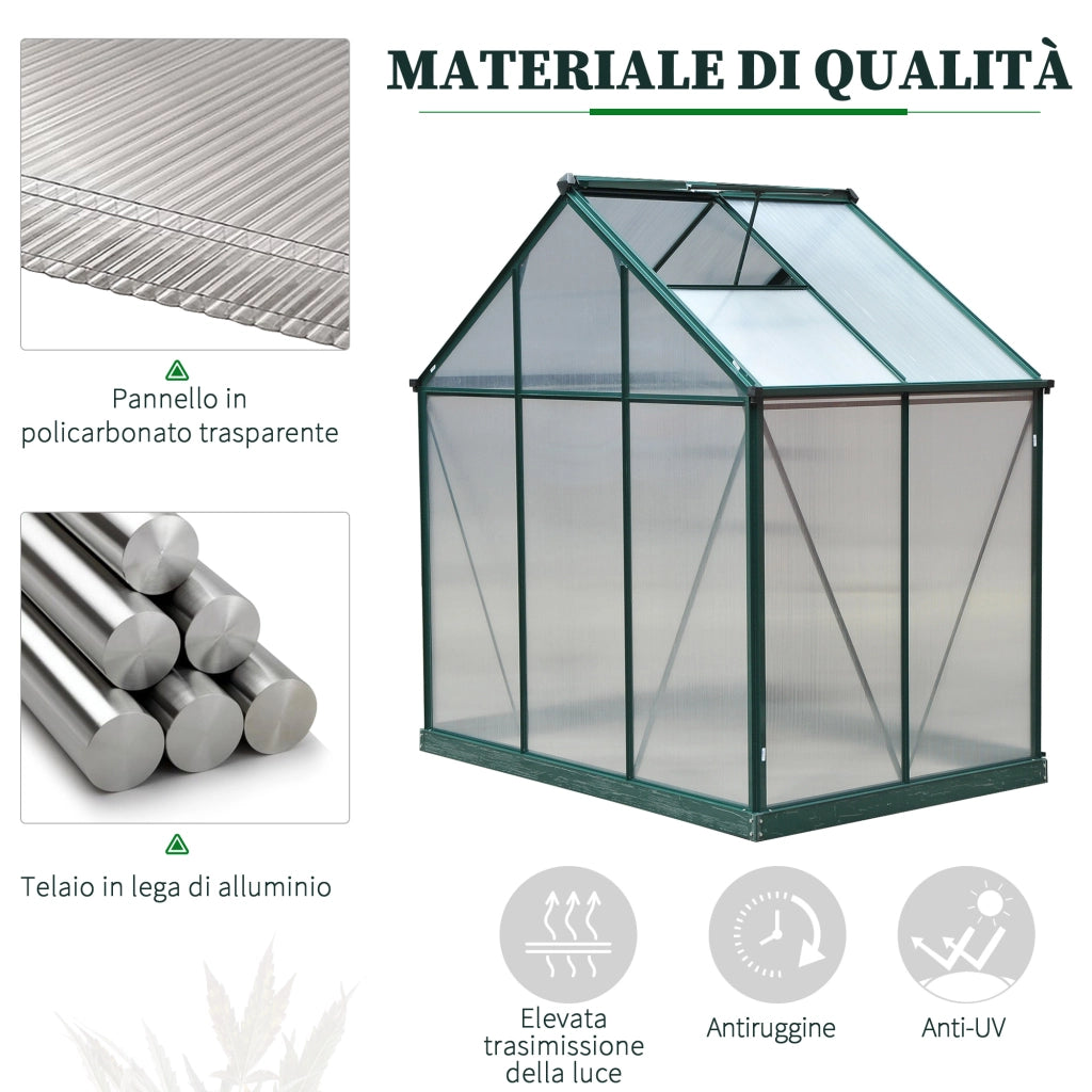 Easycomfort Serra da Giardino in Policarbonato Anti UV con Finestra e Porta Scorrevole, 190x132x201cm