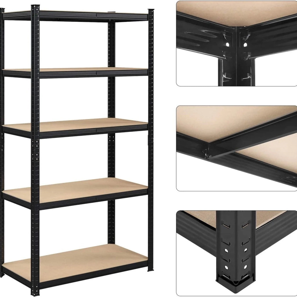 Scaffalatura metallica per carichi pesanti 200 x 100 x 50 cm 5 ripiani portata totale 875 kg (175 kg/ripiano) ripiani regolabili per garage/cantina nero 12_0005591