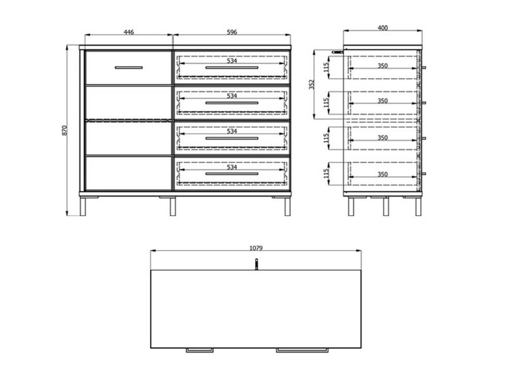 Madia Procopio, Credenza 4 Cassetti, 108x40x87h cm Bianco Rovere Nodi