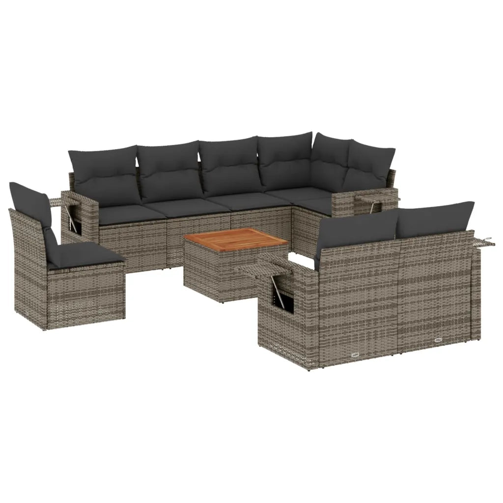 Set Divano da Giardino 9 pz con Cuscini Grigio in Polyrattan 3224660