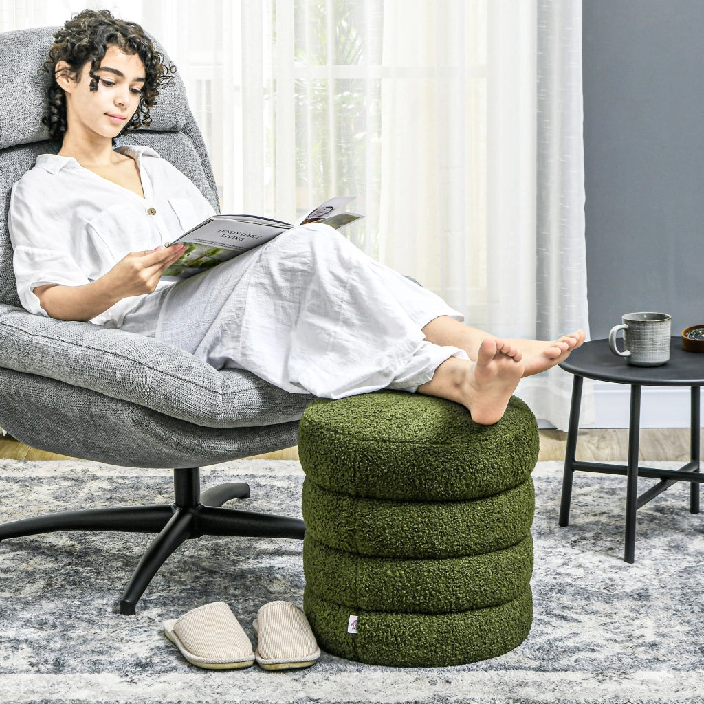 Pouf rotondo ¨C zephmum ¨C verde, in tessuto peluche, 40x45 cm