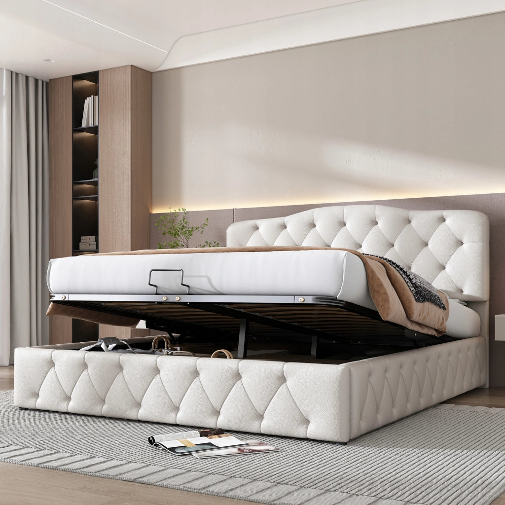 Letto 140x200 - Xylo - Pelle ecologica, testiera regolabile, bianco