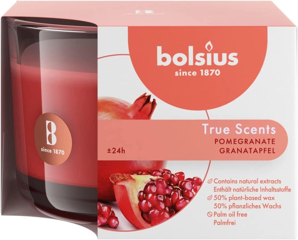 Bolsius 101926170415 True Scents Candela Profumata in Bicchiere di Vetro Melograno 24h colore Rosso