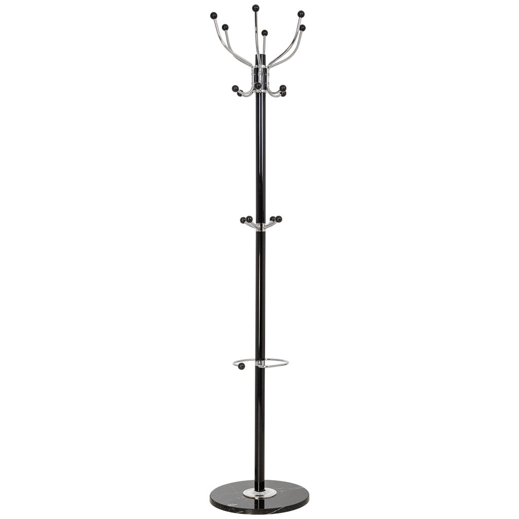 Perchero de metal negro con paraguero y 6 ganchos D 36X178h cm