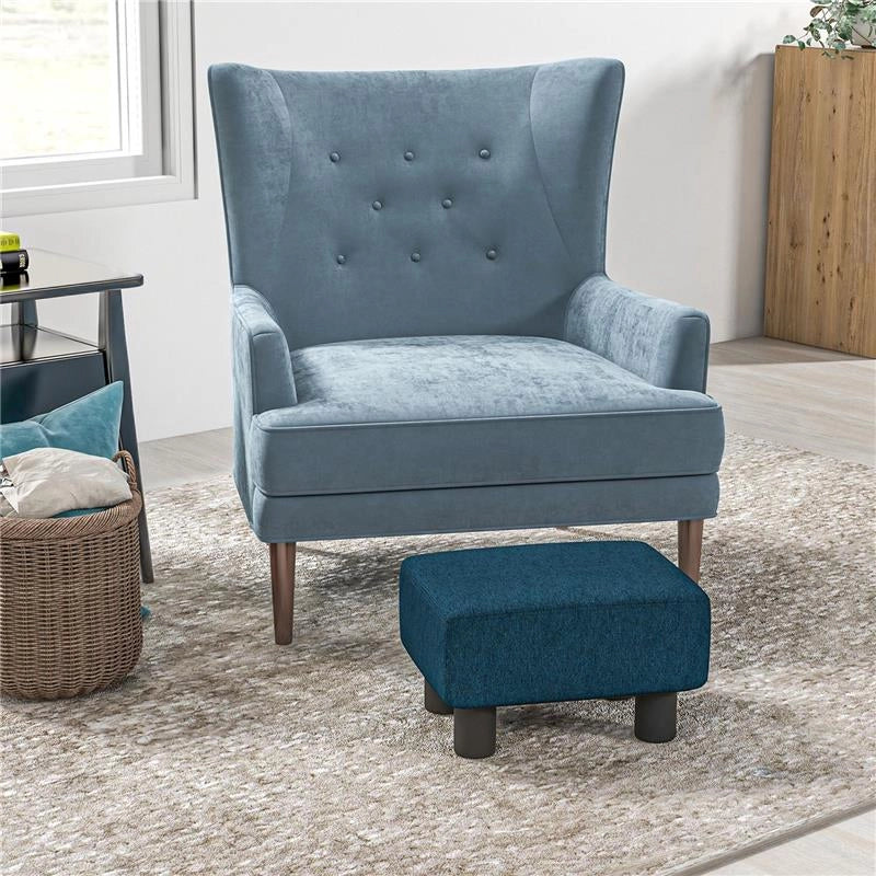 POUF POGGIAPIEDI IMBOTTITO E RETTANGOLARE IN POLIESTERE E PLASTICA 40X30X24 CM BLU SCURO