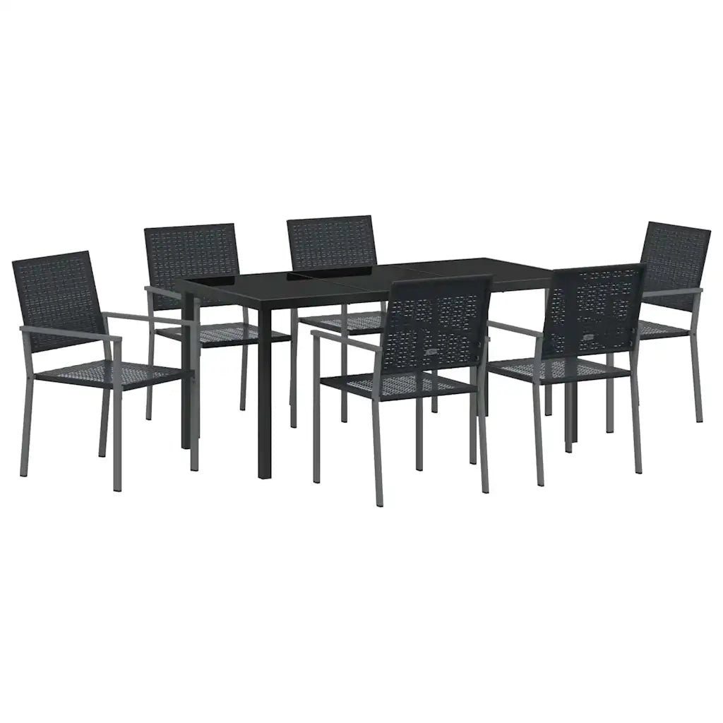 Set da Pranzo per Giardino 7 pcs Nero Rattan in PE 3379083