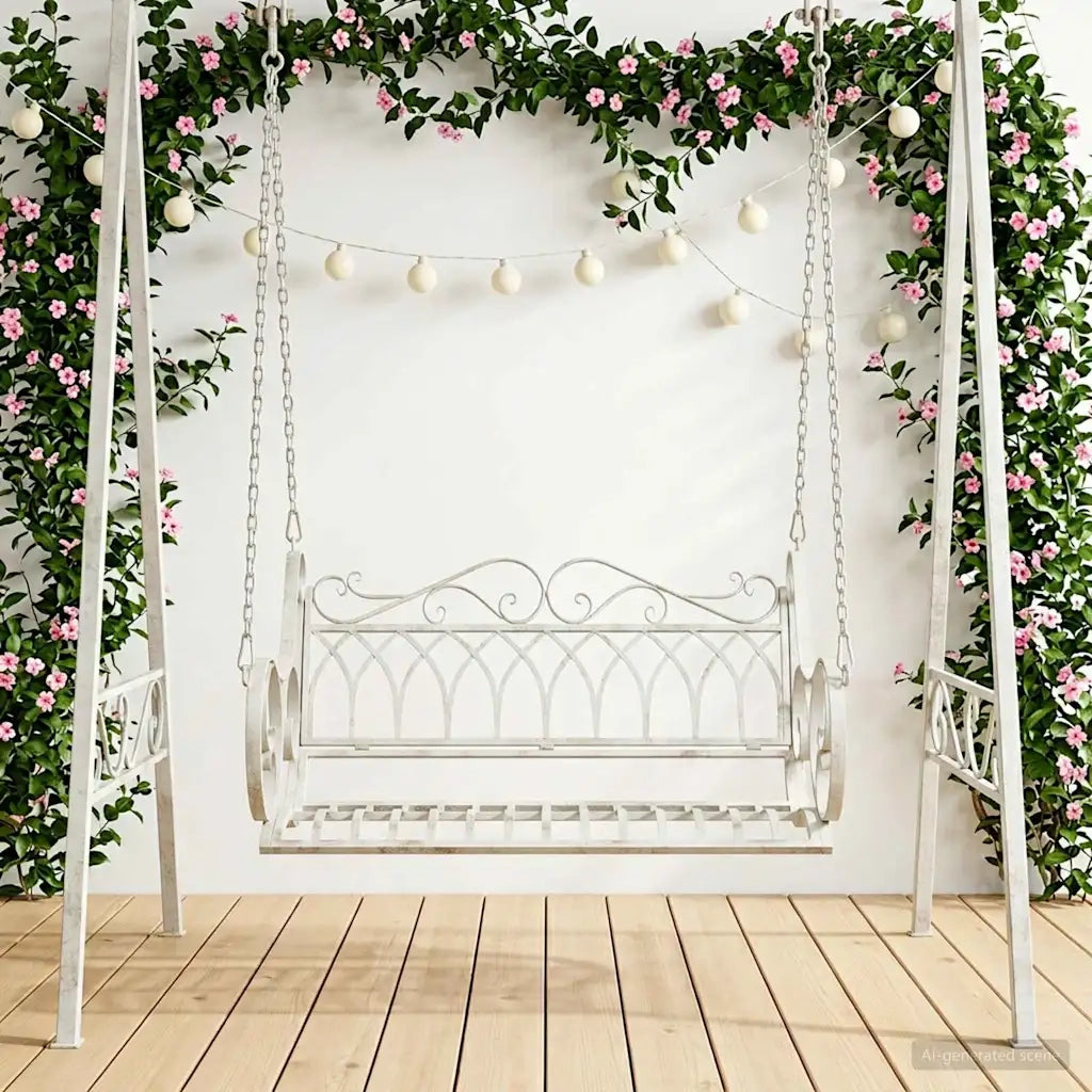 Panchina a Dondolo Acciaio 109 x 75 x 59 cm Bianco Antico 42038691