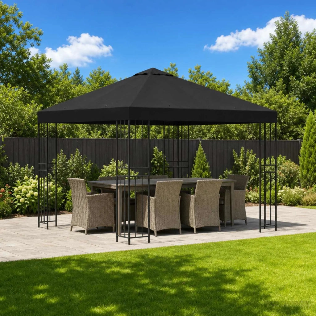Gazebo | Pergolato 3 x 3 m Nero Poliestere e Acciaio 190 gsm