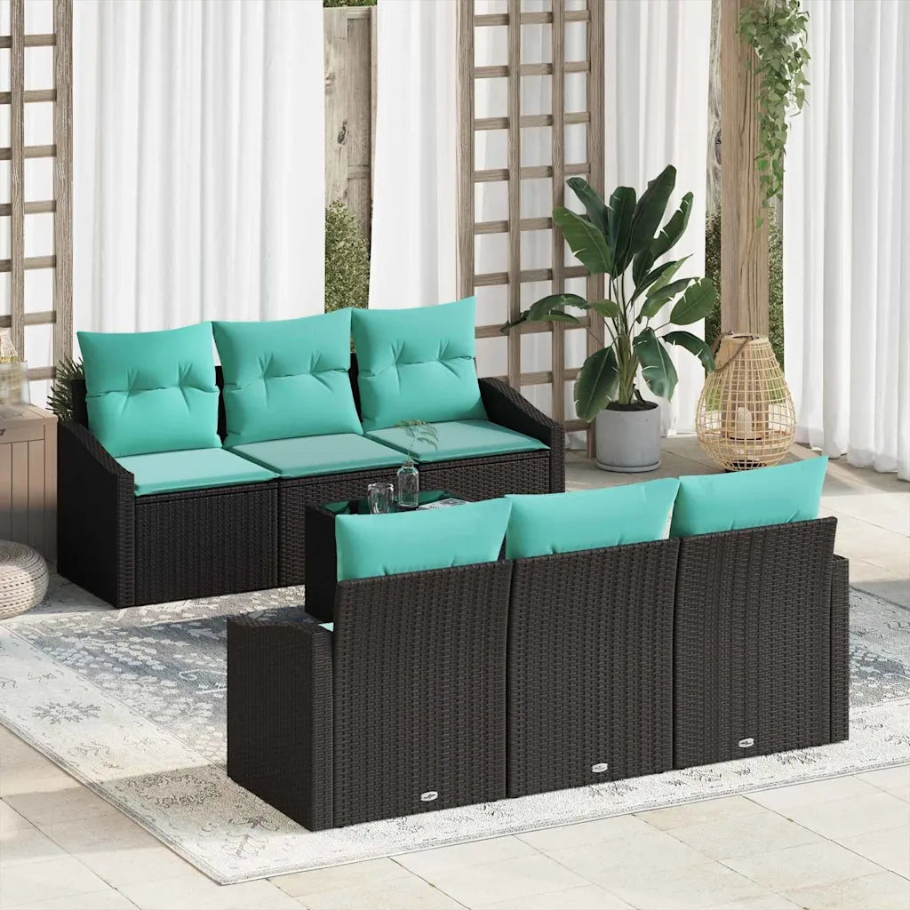 Set di divani con cuscino 7 pcs Nero e Turchese polyrattan