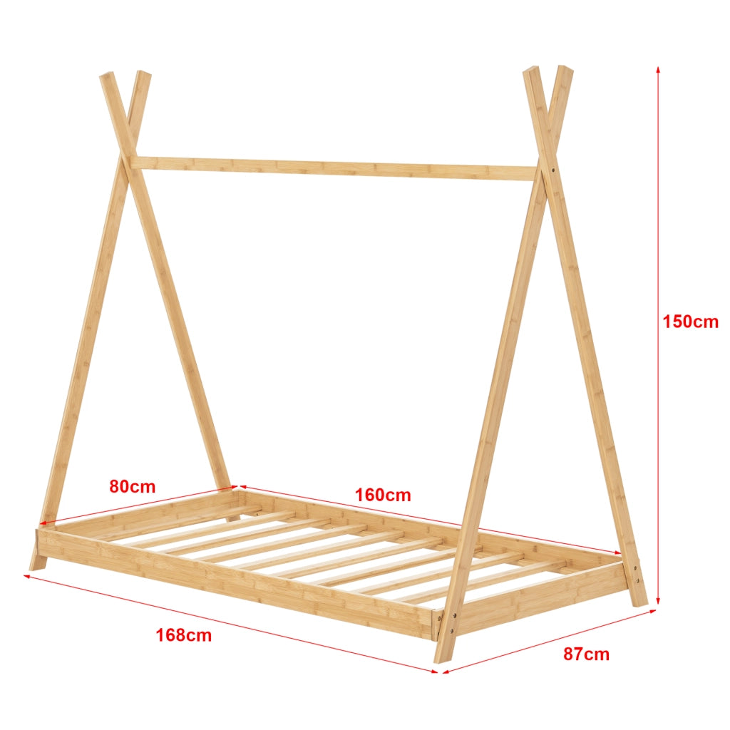 Letto Vimpeli per Cameretta a Forma di Tenda Indiana Bambù Naturale 80x160 cm [en.casa]