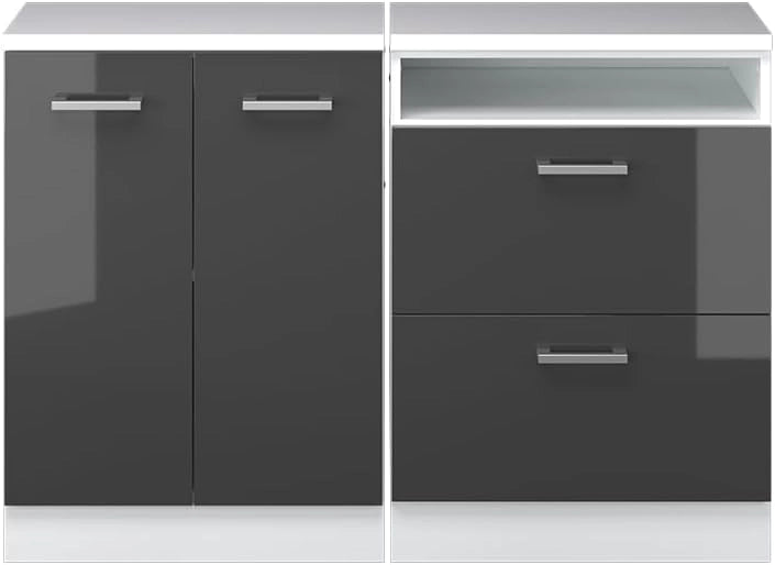 Set di mobili sottotetto Rion, Antracite lucido, 120 cm Set di 2 carcasse armadio profondità 60 cm, adatto per il salvaspazio sotto tetti spioventi