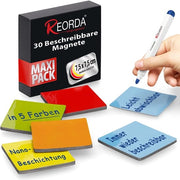 Strisce Magnetiche Descrivibili - 30 Strisce Descrivibili - 7,5 x 7,5 cm (Colorate) - Magnetici Descrivibili per Tavole Bianche, Tavole Kanban, Tavole Magnetiche o come Magnetici Descrivibili per la Dispensa