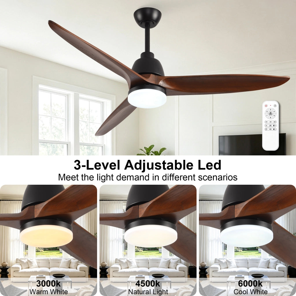 Ventilatore da soffitto Hyundai 56 pollici con illuminazione e telecomando, 3 pale legno massello, 3CCT dimmerabile, 6 velocit¨¤ silenzioso