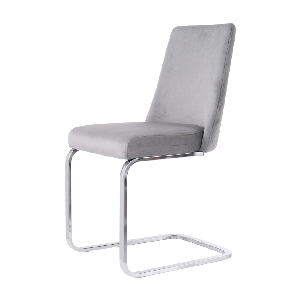 Set di 4 sedie da pranzo in velluto con schienale a rombi e gambe in metallo grigio