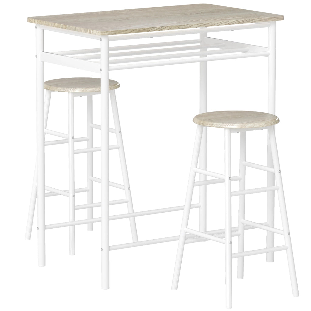 Tavolo da cucina con scaffale e 2 sgabelli ¨C zephmum ¨C bianco e naturale 80x50x90 cm