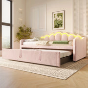 Letto Singolo Estraibile Divano Velluto LED ¨C MINIMAL ¨C Rosa 90x200cm