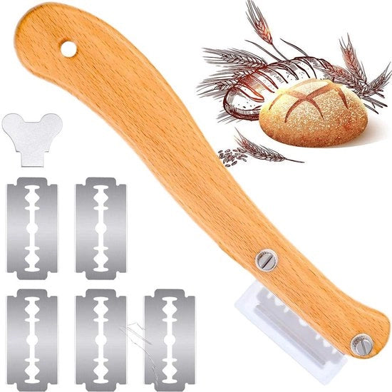 Set di 5 Coltelli per Biscottificio con Manico in Legno - Coltello per Tagliare il Pane - Coltello per Tagliare l'Impasto - Protezione in Plastica - Facile da Pulire