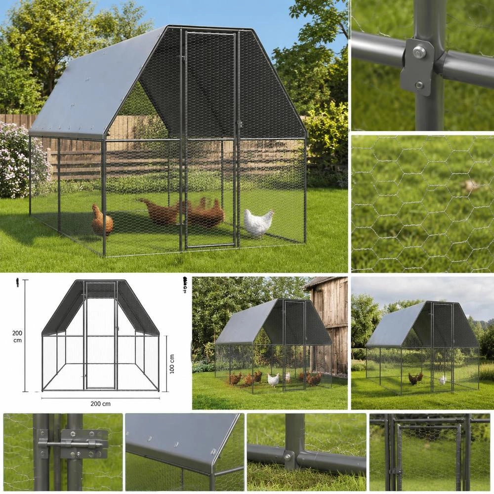 Outdoor Chicken Coop 2x4x2 M Galvanized Steel