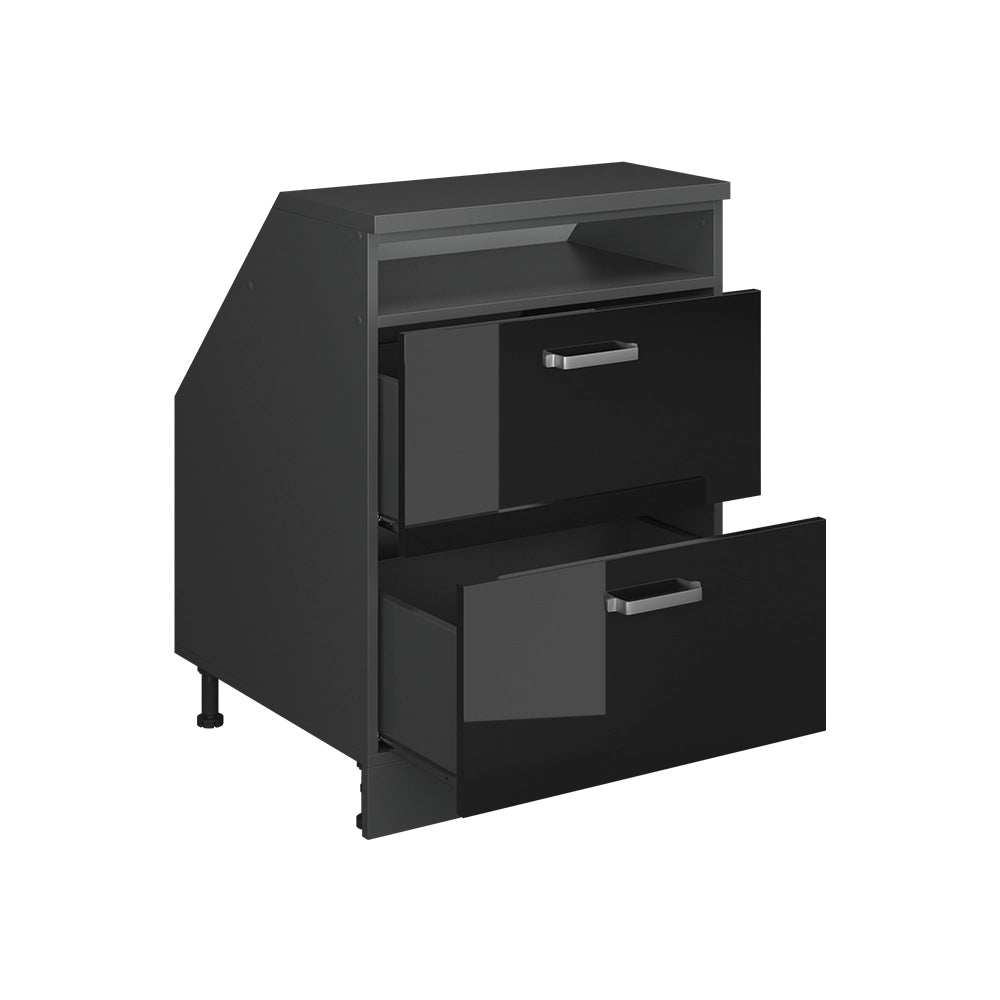 Mobile cucina sottotetto R-Line Nero lucido/Antracite 60 cm con 2 cassetti, carcassa 60 cm profondità Vicco