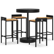 Set Bar Giardino 5 pz | Set Salotto da Giardino Nero Polyrattan e Legno Massello Acacia