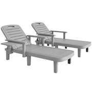 Set 2 Sdraio da Giardino Regolabili con Tavolino e Braccioli, in Polipropilene, 79x158x88 cm, Grigio Chiaro