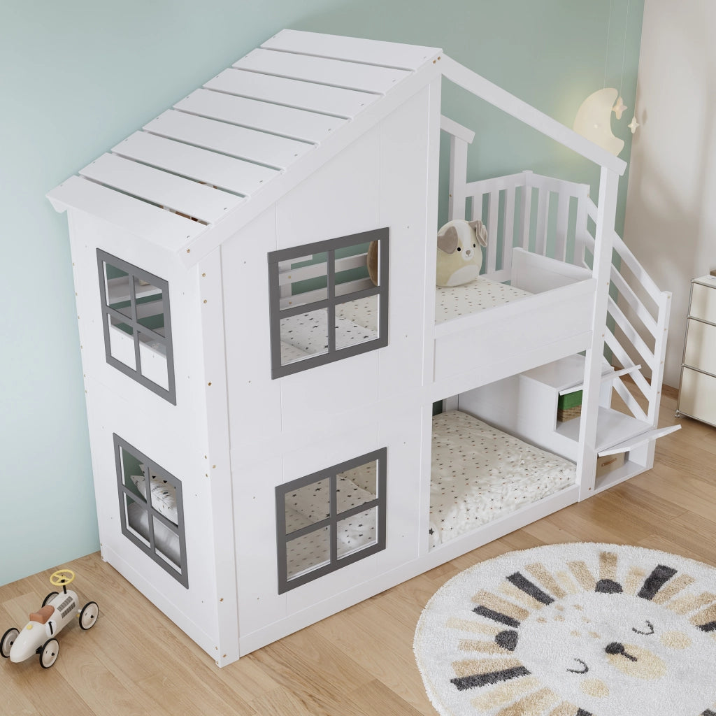 letto a castello in legno massiccio e mdf bianco grigio 90x200 cm