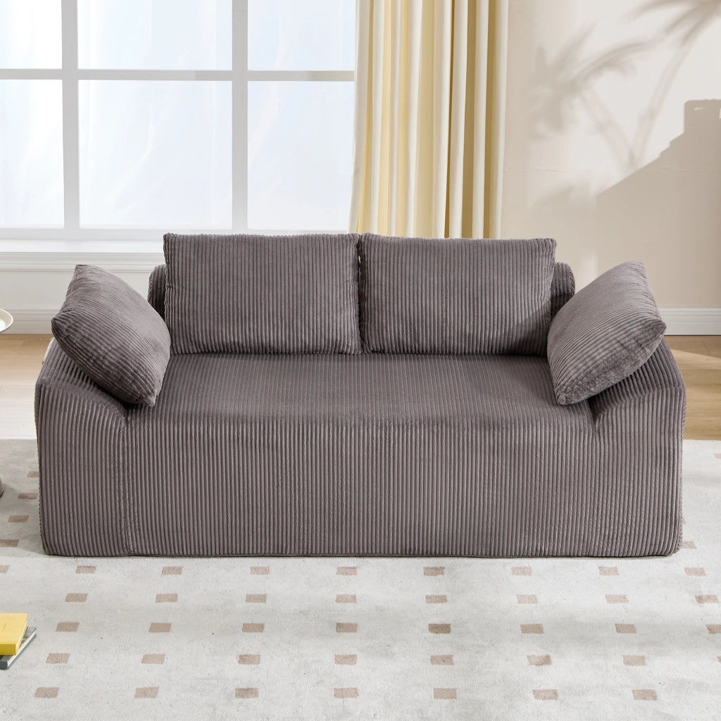 Canapé basso senza struttura con tasche laterali e schiuma memory per salotto e camera da letto in tessuto marrone grigio