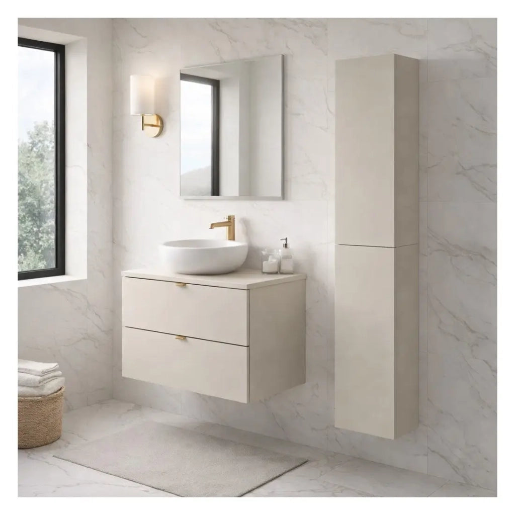 Set da bagno BELLA: mobile sotto lavabo 80cm + piano per lavabo + colonna di stoccaggio