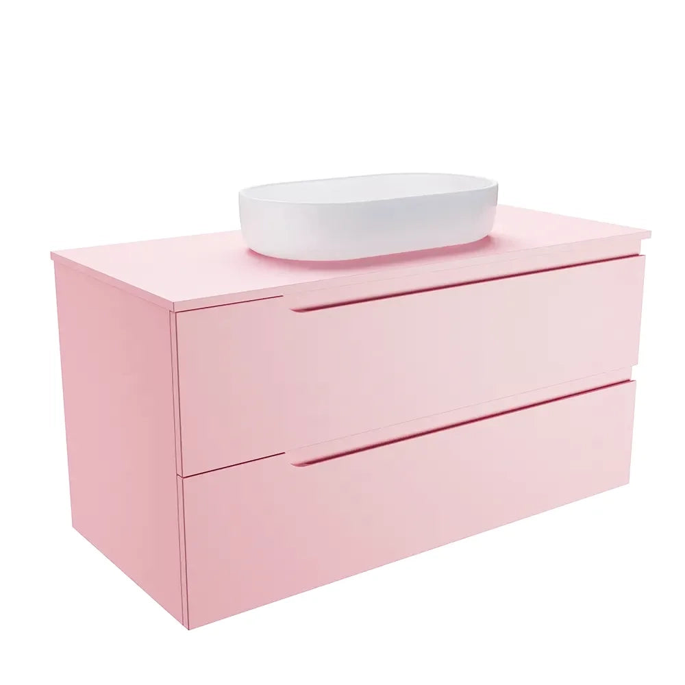 Mobile bagno sospeso 60 cm due cassetti rosa cipria opaco con top | Ardenne