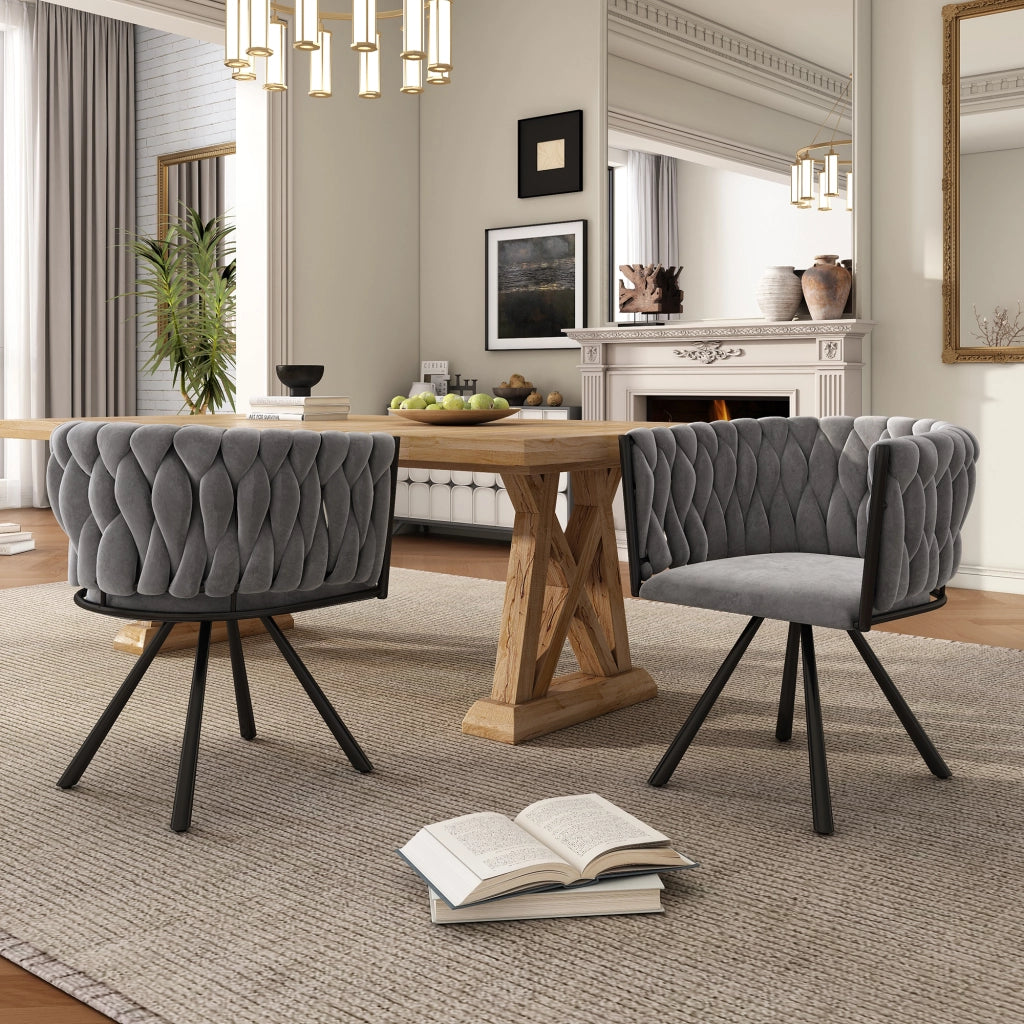 Set di 2 sedie da pranzo girevoli in velluto grigio con schienale ergonomico e struttura in acciaio