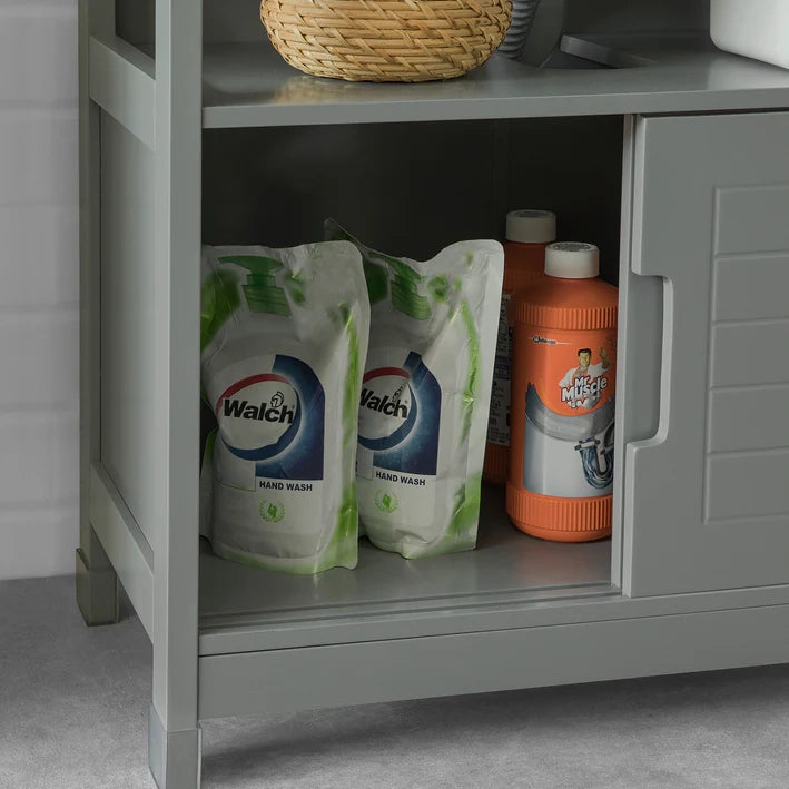 Mobile Sottolavabo Per Bagno con Poggiapiedi Sottolavabo Bagno Mobile Bagno Sottolavabo Grigio Scuro FRG128-SG