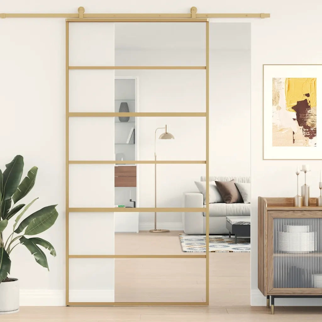 Porta Scorrevole Oro 102,5x205 Vetro Trasparente ESG Alluminio 155162