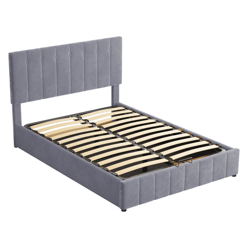 Letto Contenitore 140x200 cm; Letto Matrimoniale con contenitore idraulico; in Velluto Grigio
