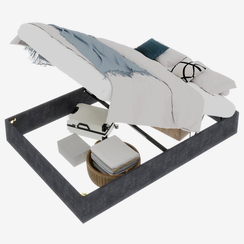 Letto Matrimoniale 140x200 cm - Struttura in Tessuto e Metallo - Grigio Moderno