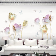 Decorazione per Parete 3D Fiori di Tulipano Giallo - Decorazione per Parete per Salotto - Decorazione per Parete per Camera da Letto - Decorazione per Parete per Camera dei Bambini - Decorazione per Parete per Cucina - Materiale in Vinile Sicuro