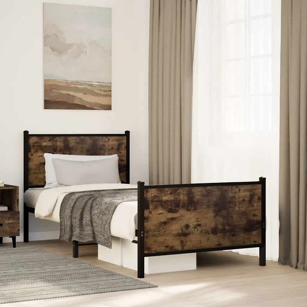 vidaXL Giroletto senza Materaso in Metallo Rovere Fumo 80x200 cm