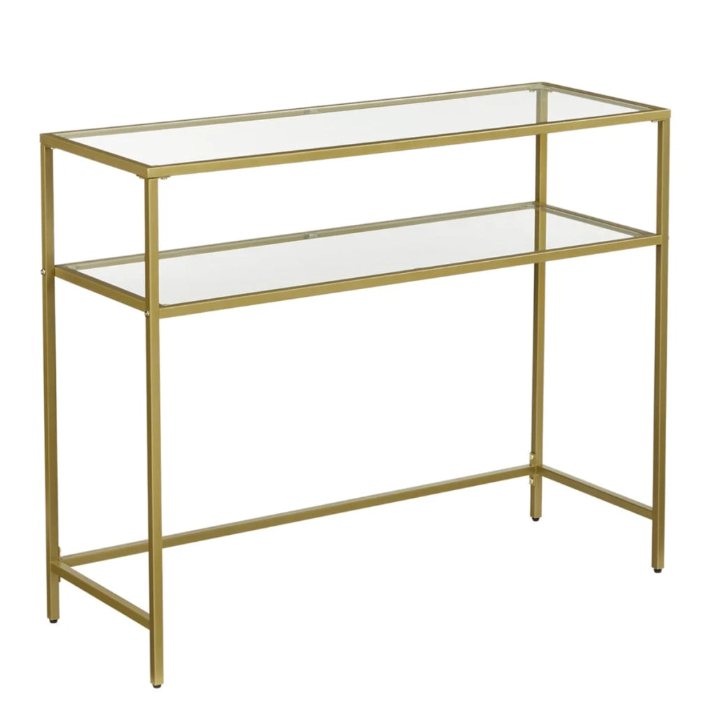 Tavolo consolle tavolo da ingresso 100 x 35 x 80 cm tavolino piano in vetro temperato struttura in metallo 2 livelli piedini regolabili per soggiorno ingresso corridoio oro 12_0007517