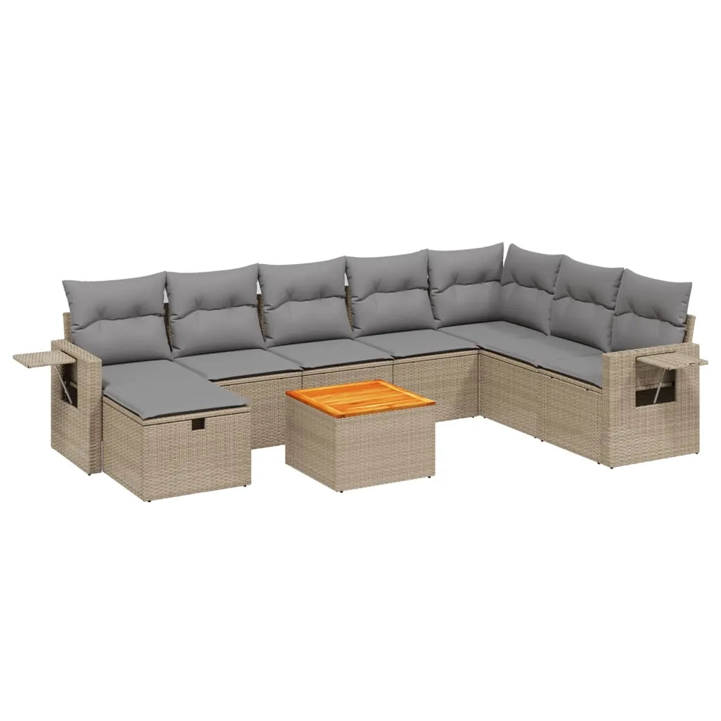 Set Divano da Giardino 9 pz con Cuscini Beige Misto Polyrattancod mxl 113751