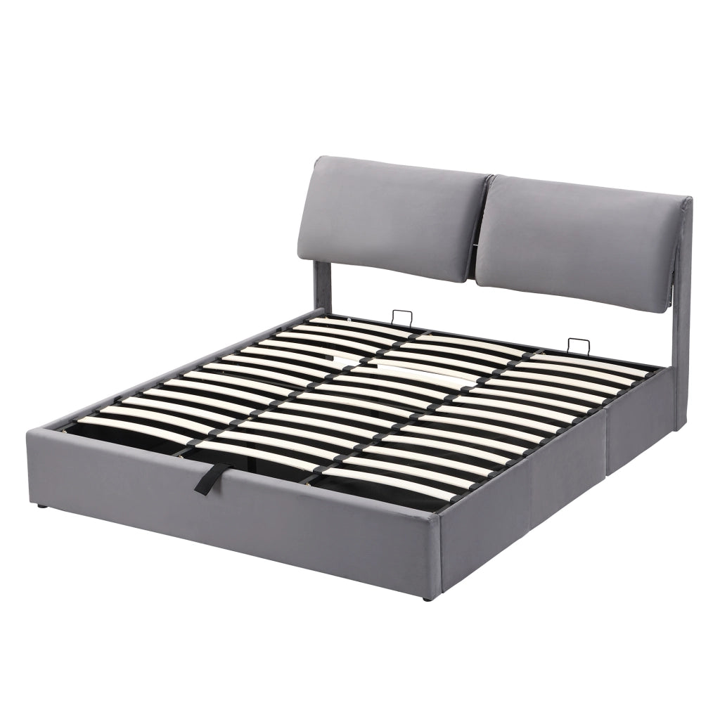 Letto matrimoniale 180x200 cm con contenitore idraulico e 3 cassetti; in velluto grigio