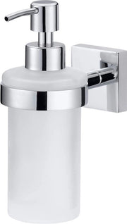 Dispensiere per sapone in vetro satinato e acciaio inox verniciato - fissaggio alla parete senza forare - 125mm x 70mm x 170mm